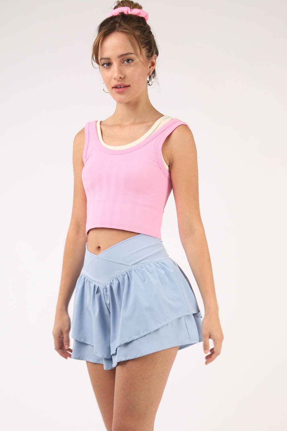 VERY J V-Shaped High Waist Layered Active Shorts - Sky