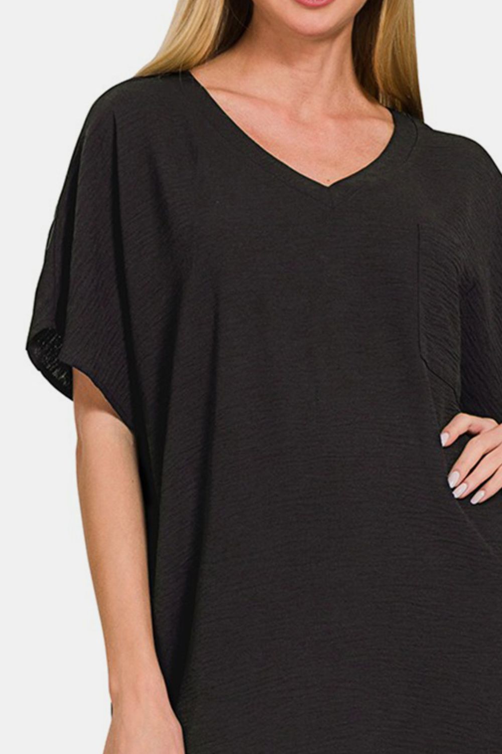 Zenana V-Neck Tee Dress with Pockets - Black