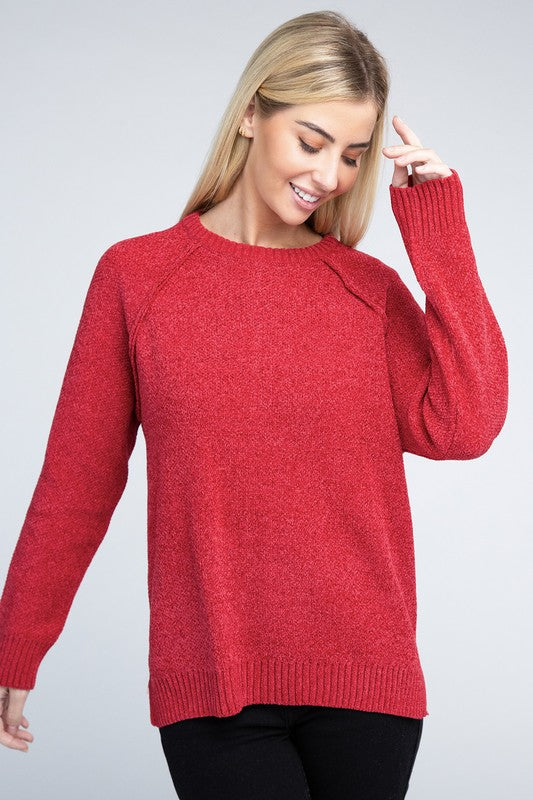 Raglan Chenille Sweater - Zenana