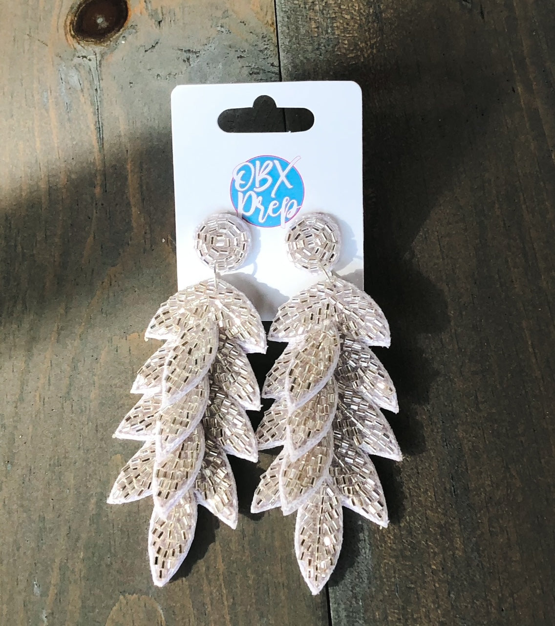 Long Ivory Leaf Drop Earrings Featuring Beaded Accents
