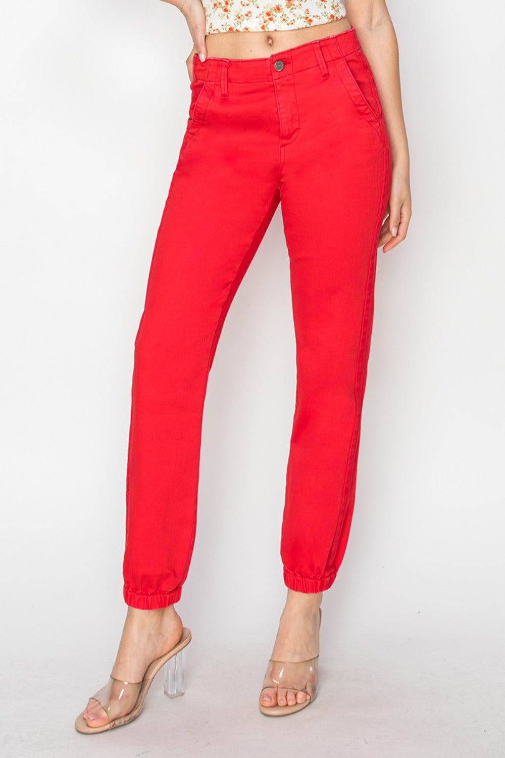 RISEN Full Size High Waisted Jogger Jeans - Scarlet