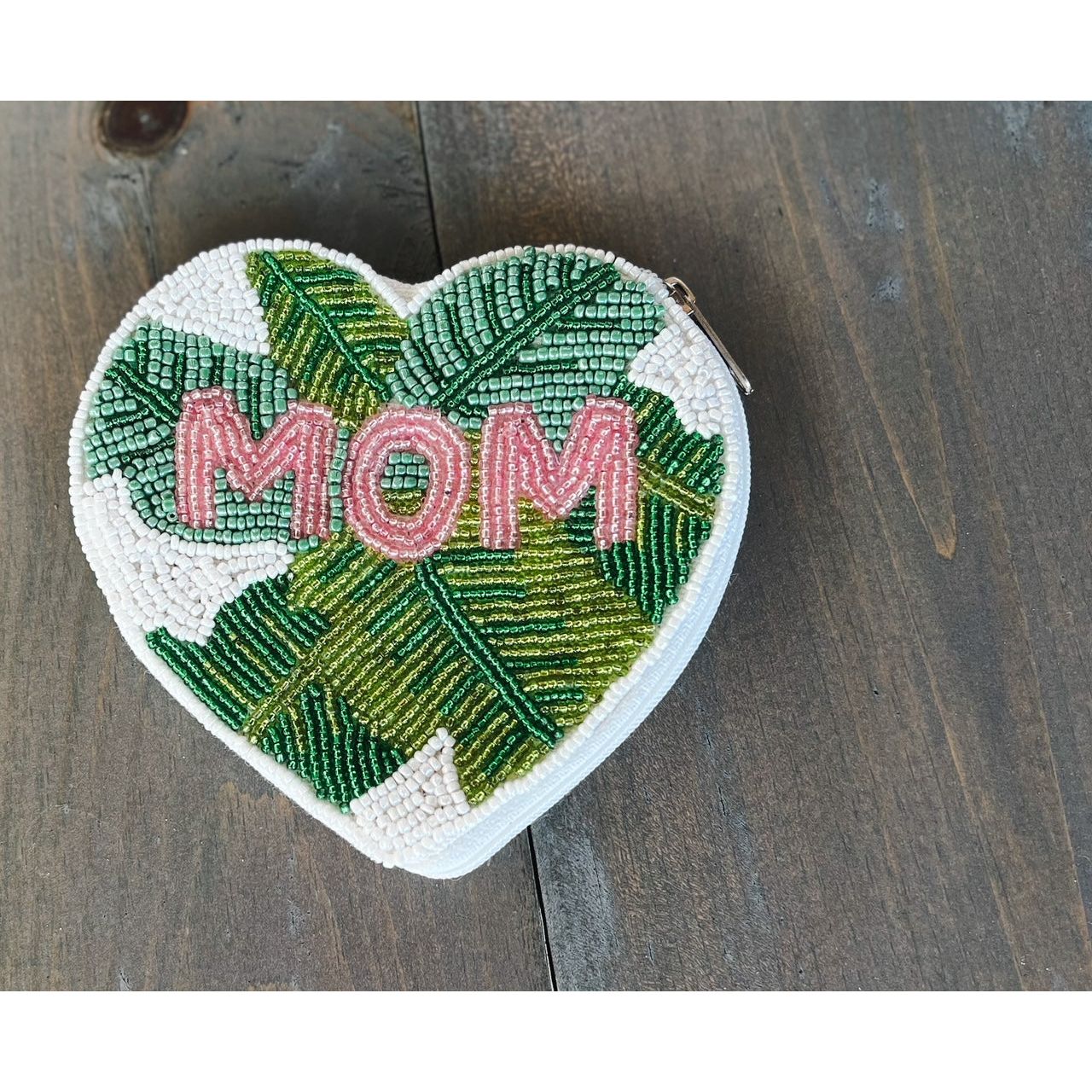 Mom Palm Heart Seed Beaded Coin Purse