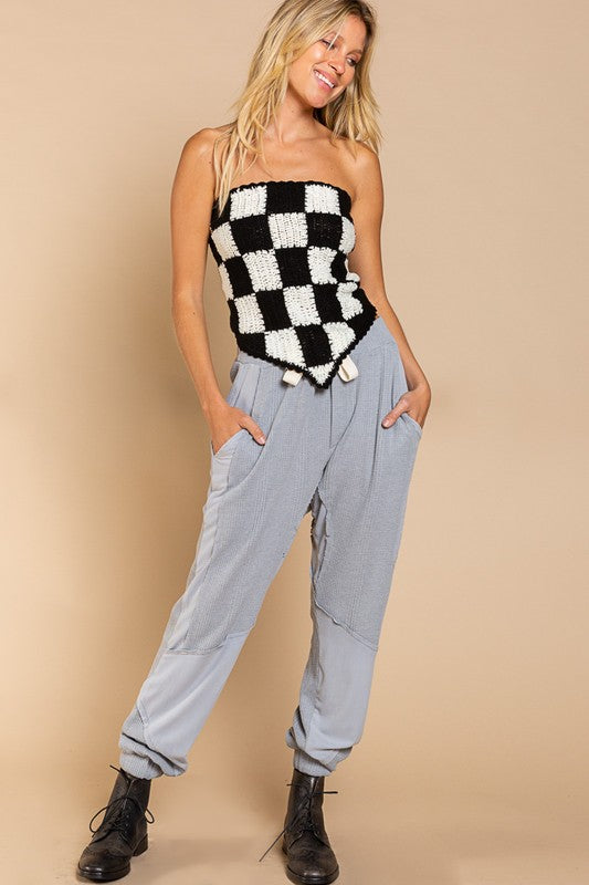 Checkerboard Pattern Tube Top Sweater - POL