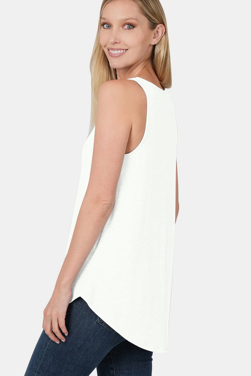 Zenana Round Neck Curved Hem Tank - Ivory