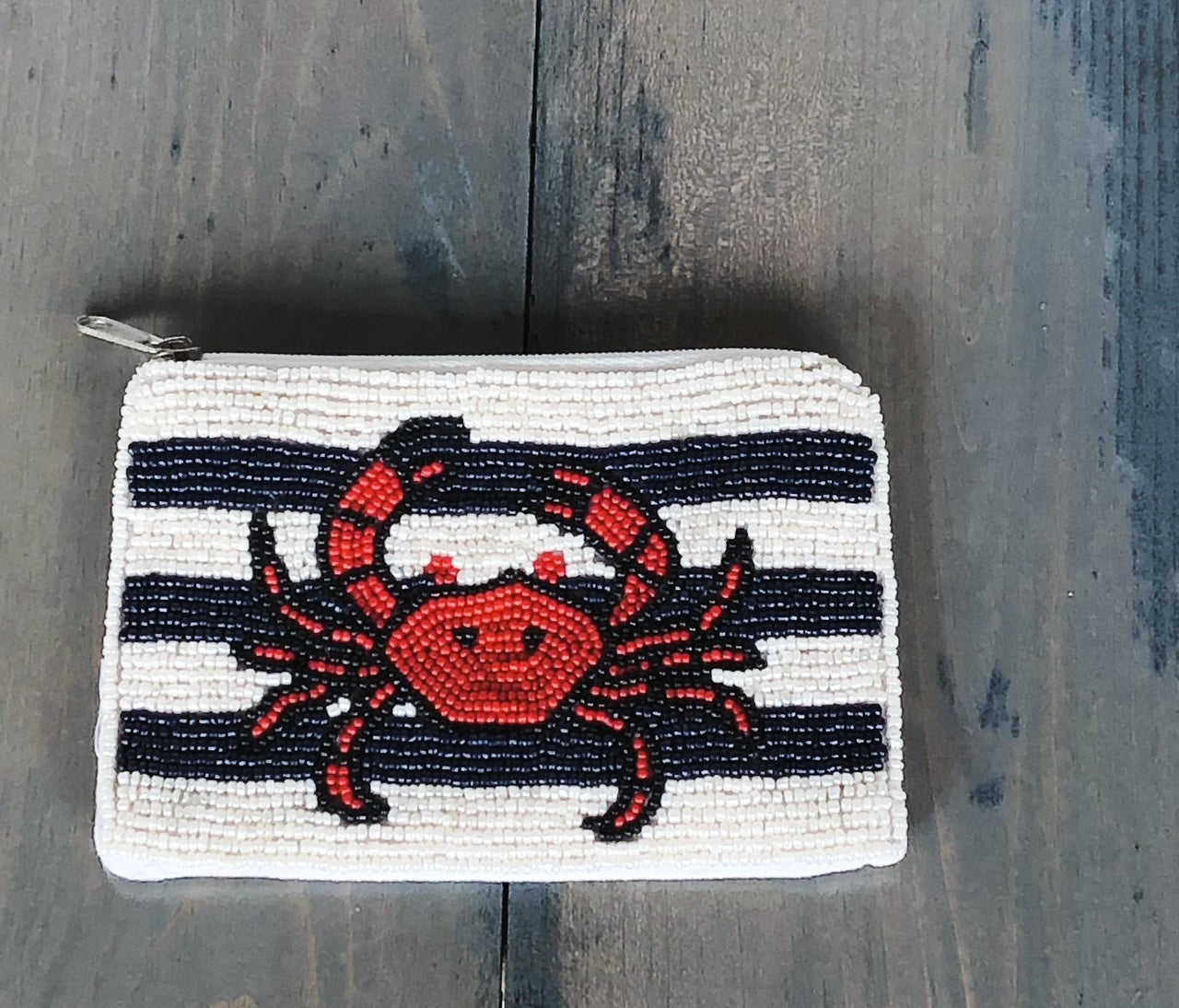 Preppy Striped Crab Seed Beaded Coin Purse