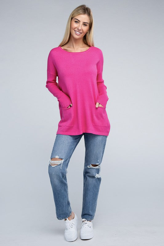 Viscose Front Pockets Sweater - Zenana