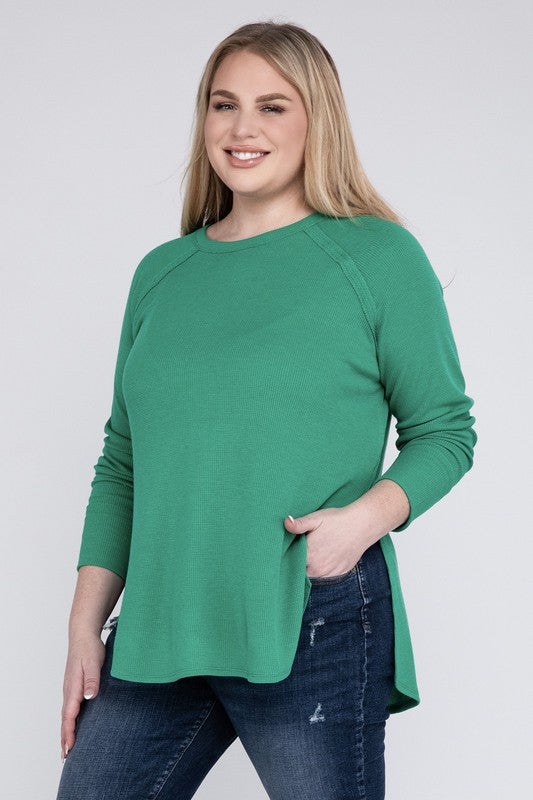 Plus Melange Baby Waffle Long Sleeve Top - Zenana