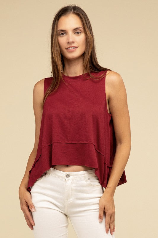 Shark Bite Side Slit Short Sleeveless Top - Zenana