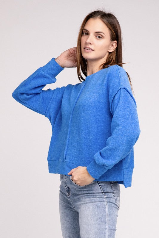 Brushed Melange Hacci Hi-Low Hem Sweater - Zenana