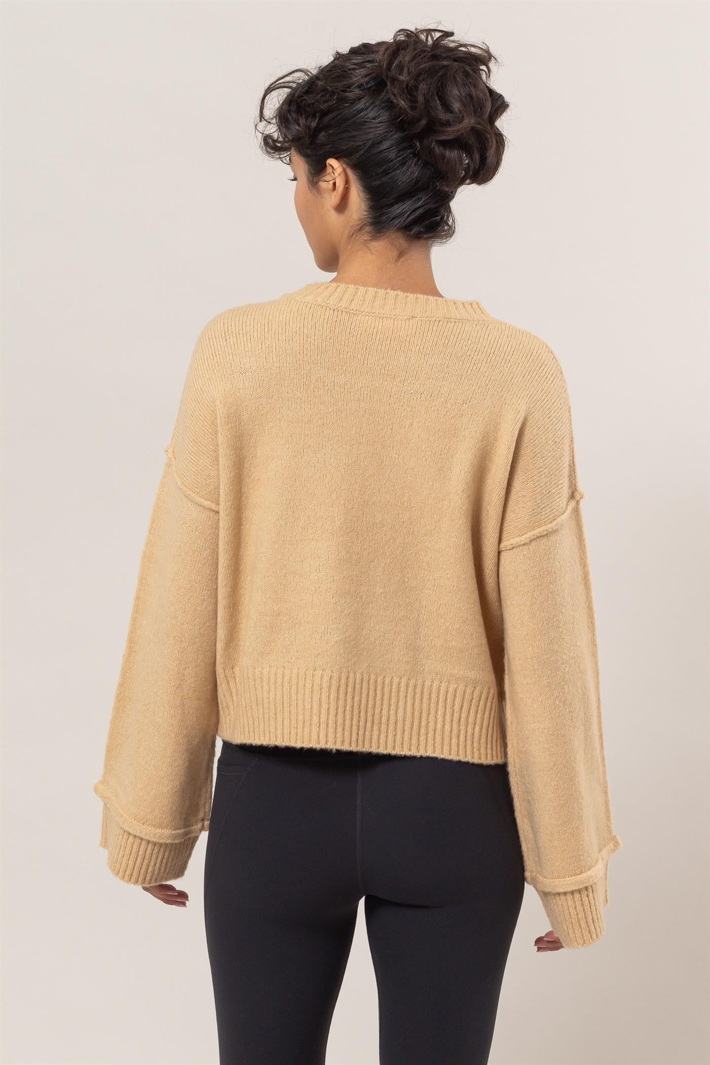 HYFVE Round Neck Dropped Shoulder Ribbed Sweater - Taupe