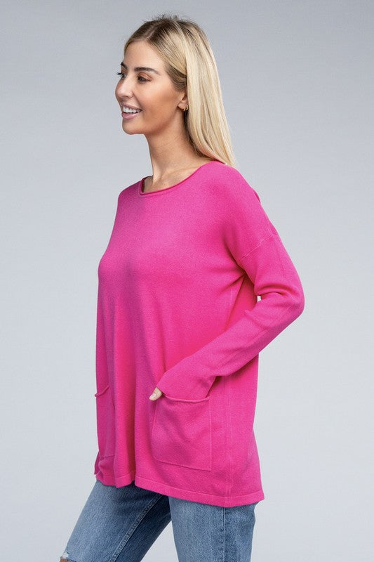 Viscose Front Pockets Sweater - Zenana