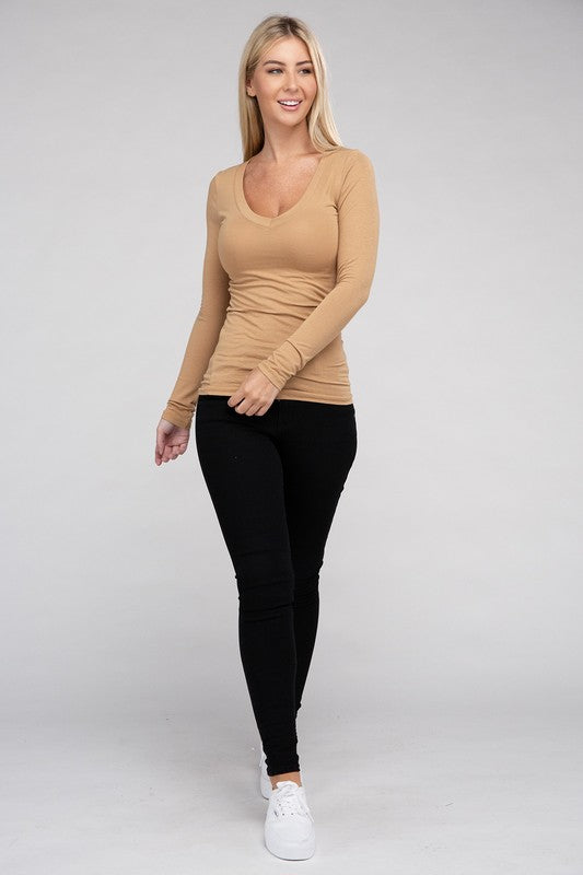 Essential V-Neck Long Sleeve T-Shirt - Ambiance Apparel