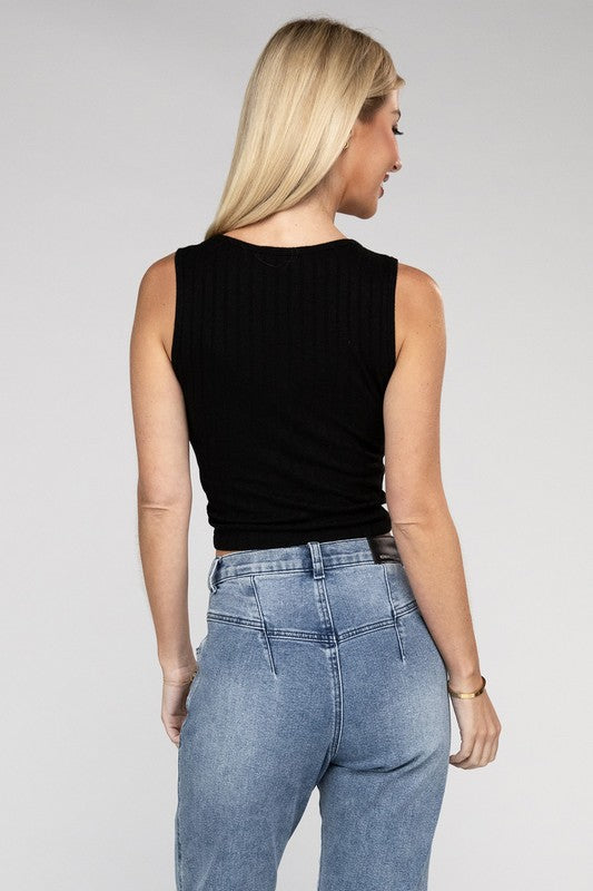 Ribbed Scoop Neck Cropped Sleeveless Top - Zenana