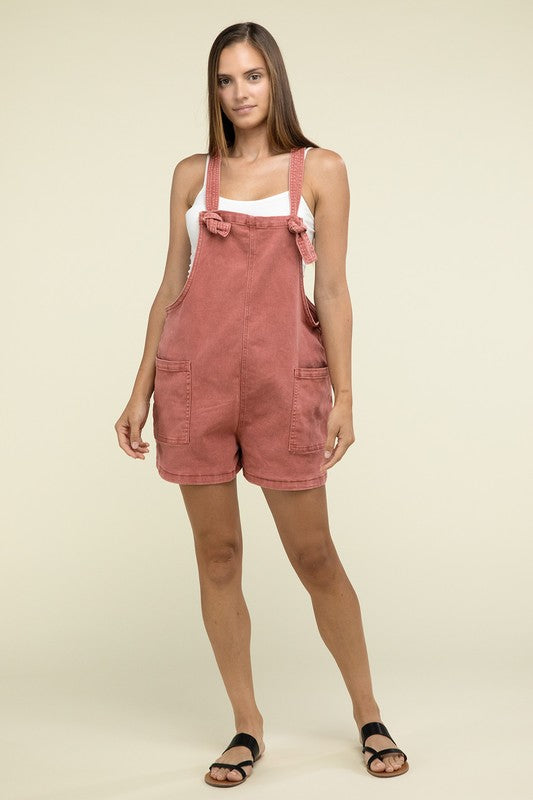 Washed Knot Strap Romper - Zenana