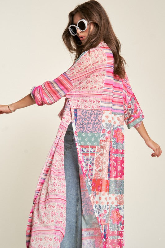 Mesh Print Mix Matched Button Front Cover Up - Davi & Dani