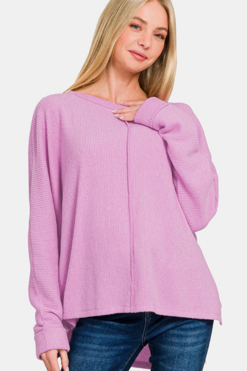 Zenana High-Low Side Slit Round Neck T-Shirt - Mauve