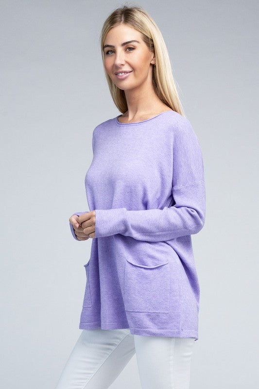 Viscose Front Pockets Sweater - Zenana