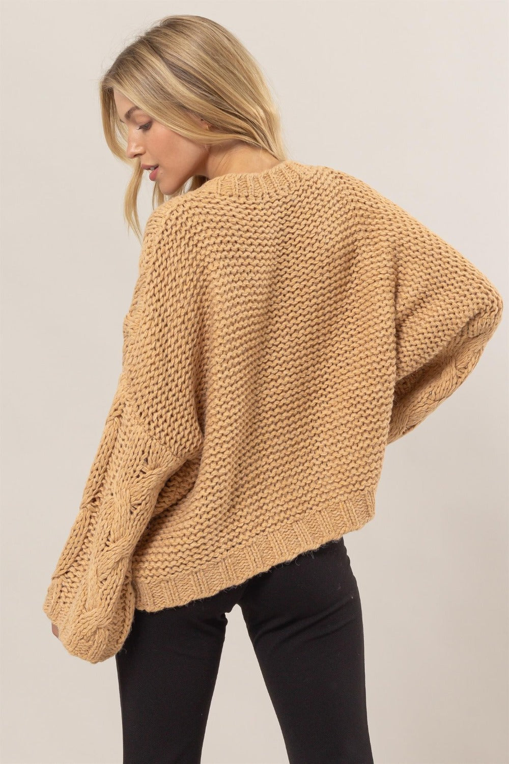 HYFVE Cable Knit V-Neck Sweater - Taupe