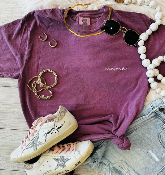 Berry Dainty Mama Embroidered Tee