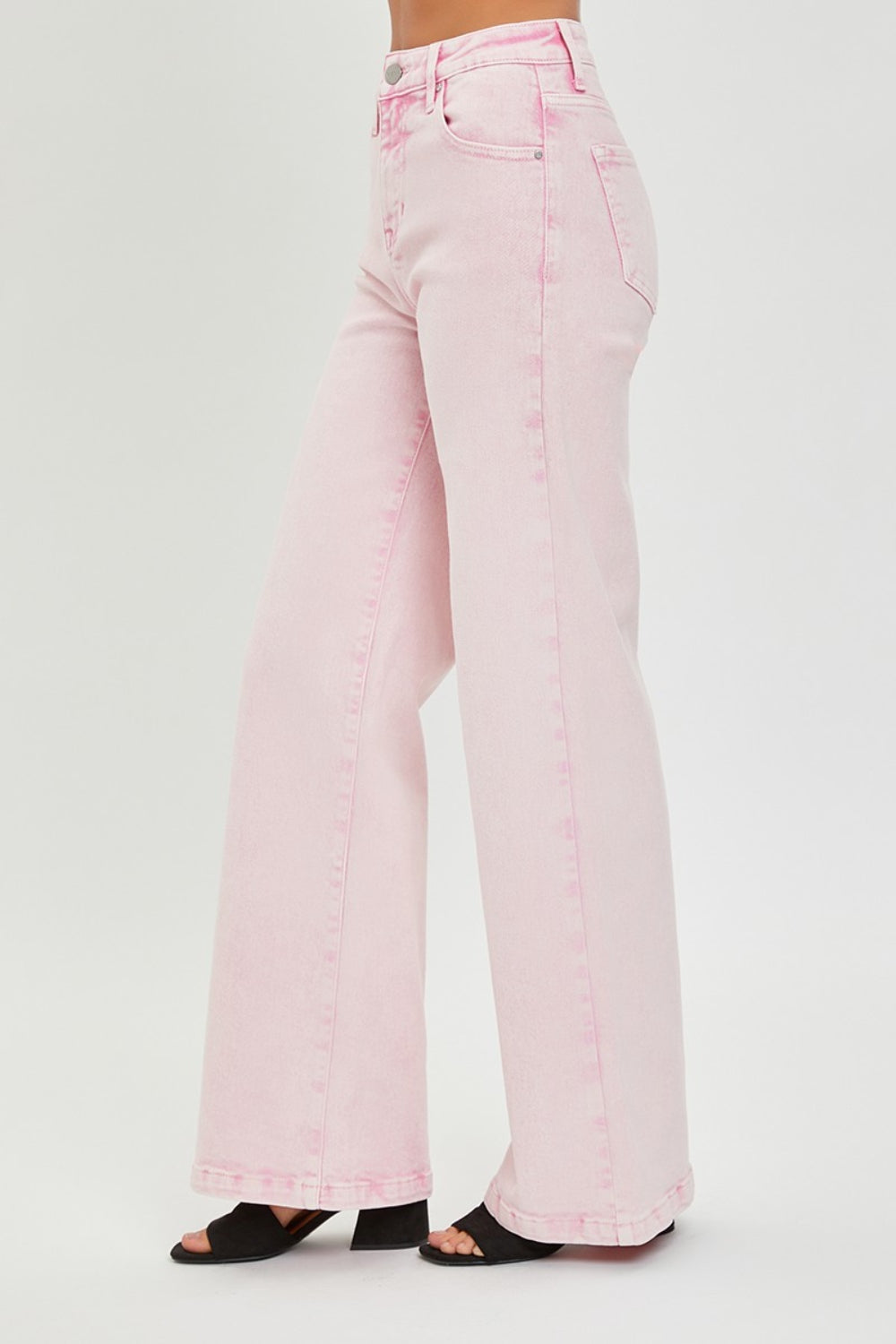 RISEN Full Size High Rise Tummy Control Wide Leg Jeans - Acid Pink