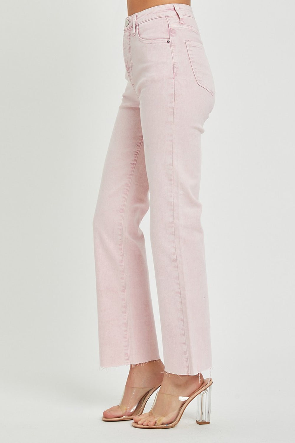 RISEN Full Size High Rise Tummy Control Straight Jeans- Acid Pink