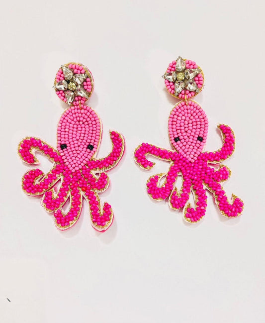 Octopus Beach Seed Beaded Drop Earrings