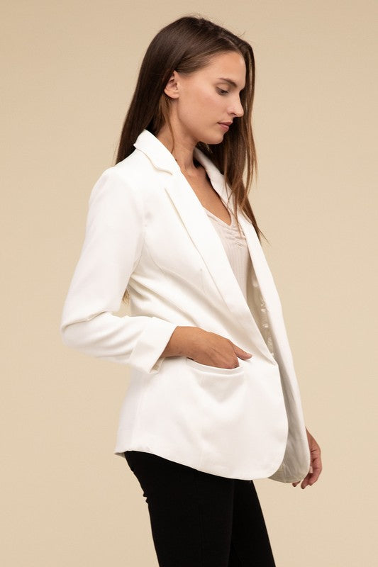 Woven Long Sleeve Open Front Classic Blazer - Zenana