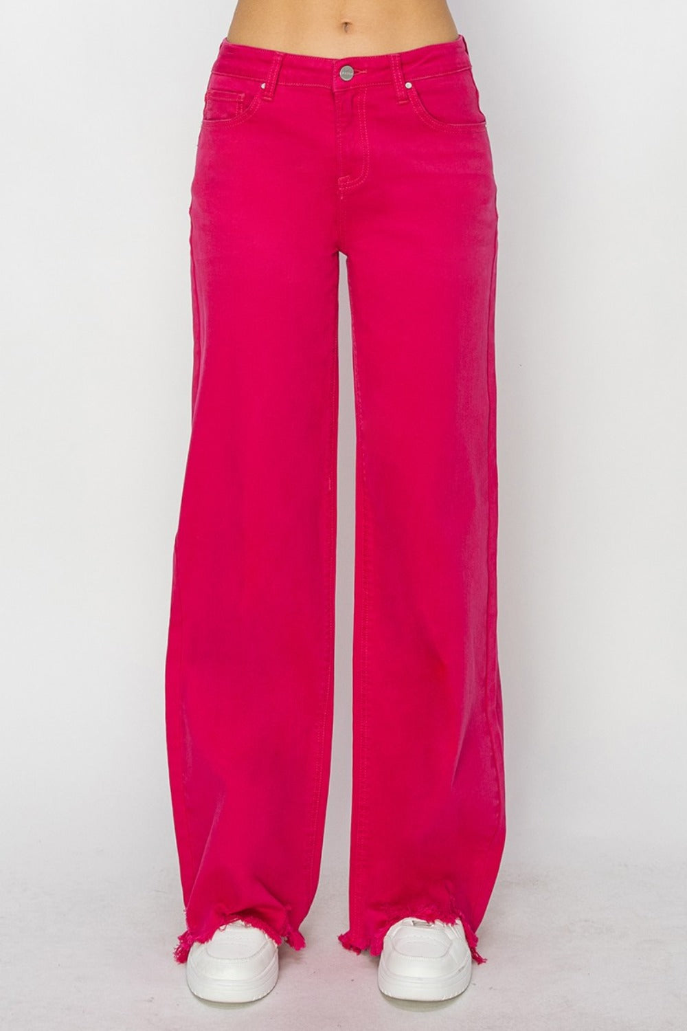 RISEN High Rise Wide Leg Jeans - Fuchsia