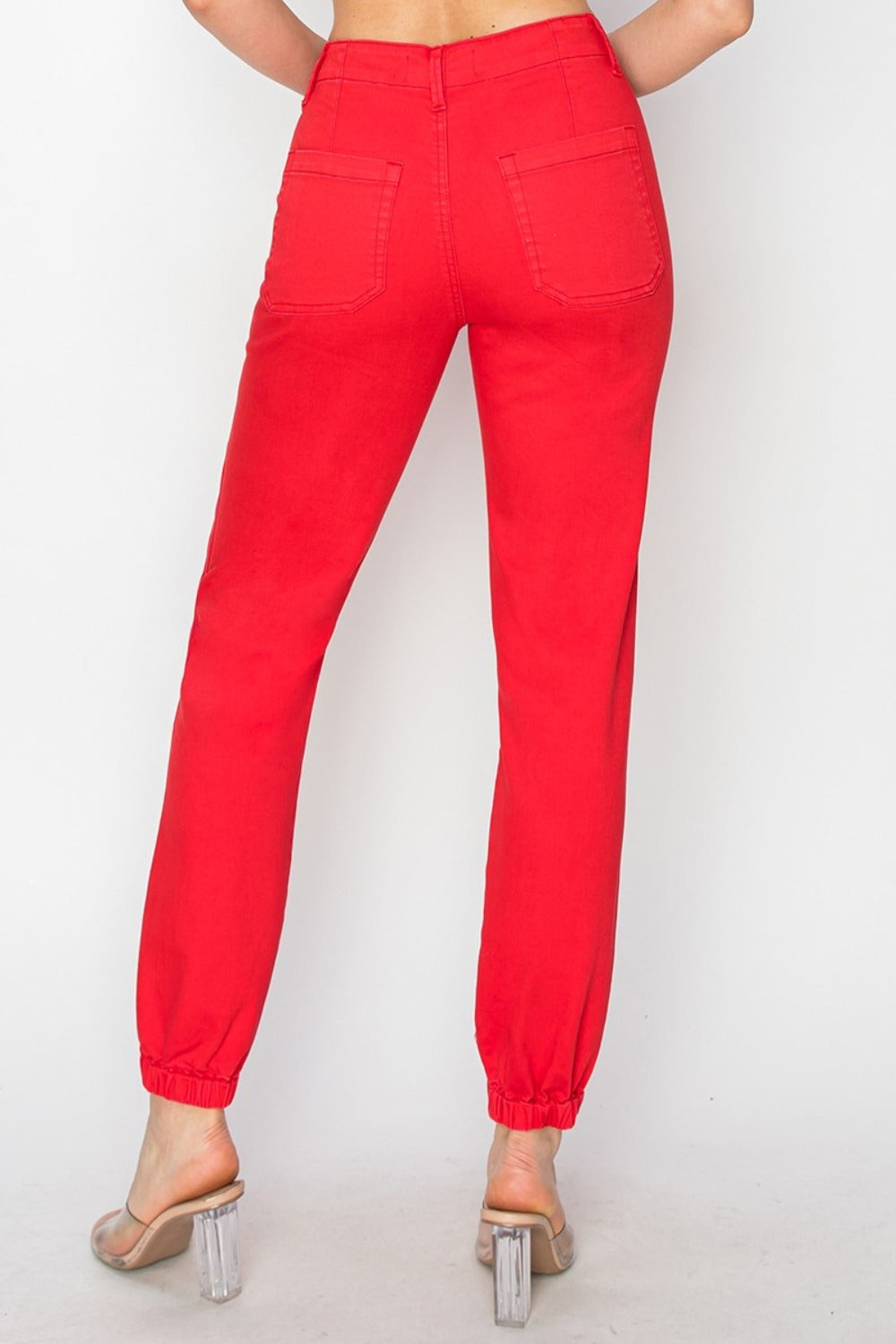 RISEN Full Size High Waisted Jogger Jeans - Scarlet