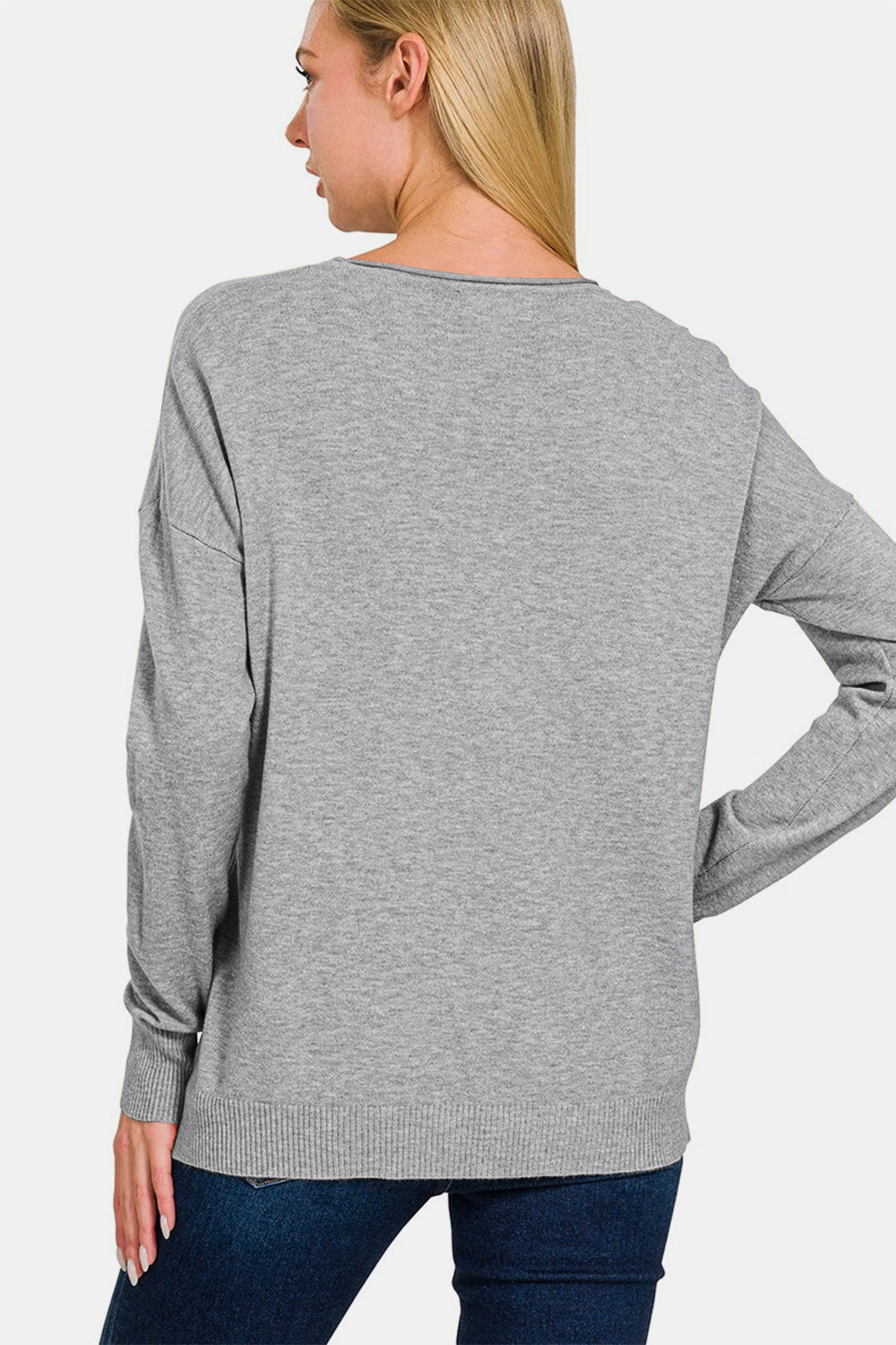 Zenana Front Seam Round Neck Sweater - Gray