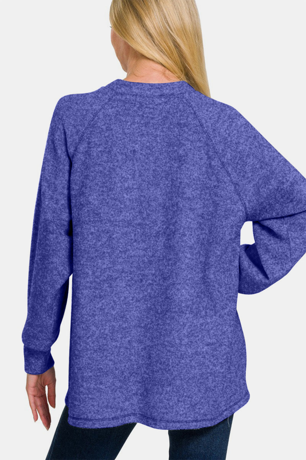 Zenana Full Size Brushed Melange Hacci High-Low Sweater - Bright Blue