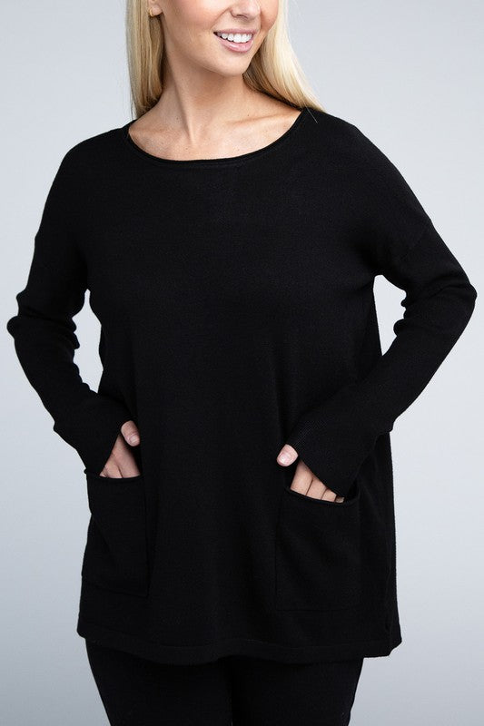 Viscose Front Pockets Sweater - Zenana