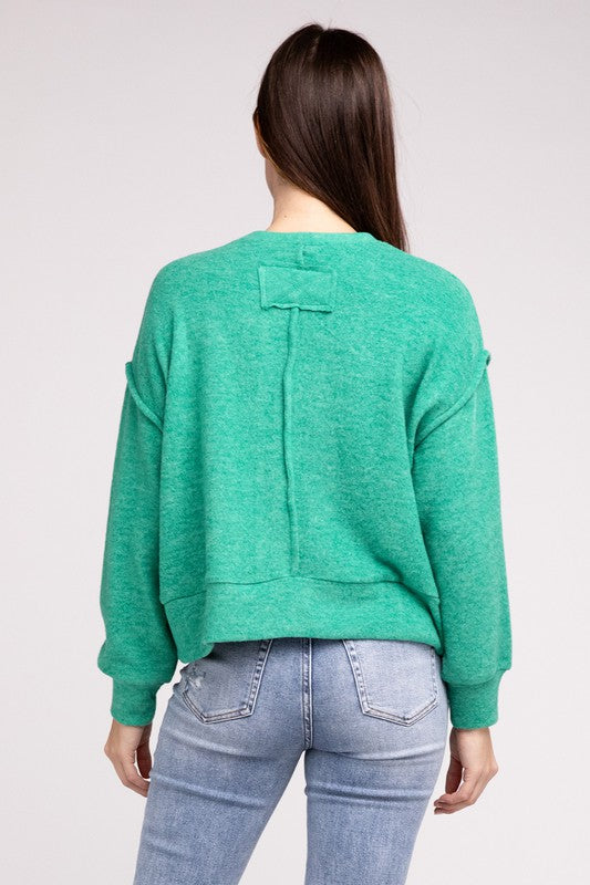 Brushed Melange Hacci Hi-Low Hem Sweater - Zenana