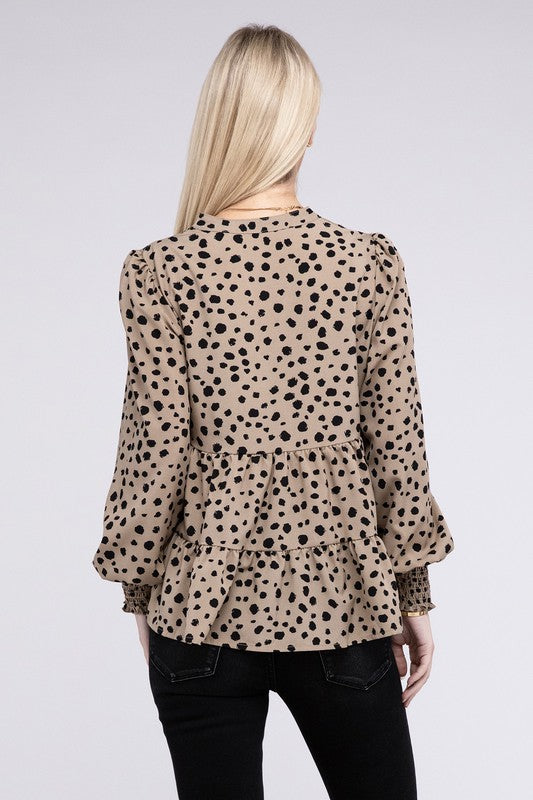 Leopard Print Ruffle Hem Blouse - Nuvi Apparel