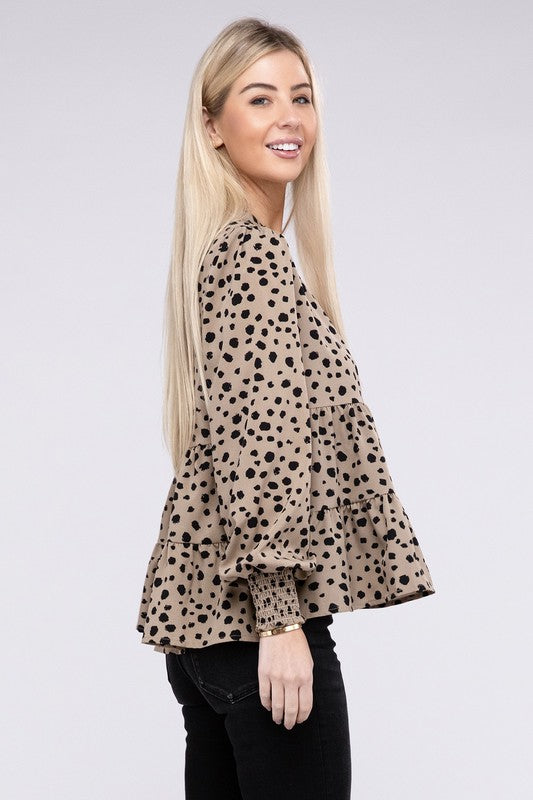 Leopard Print Ruffle Hem Blouse - Nuvi Apparel