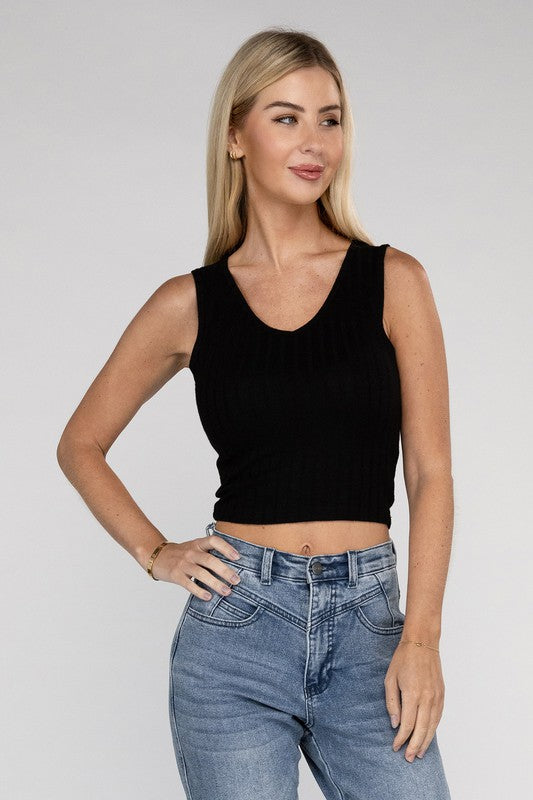 Ribbed Scoop Neck Cropped Sleeveless Top - Zenana