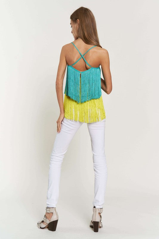 Fringe Overlay Cross Straps Party Cami Top - Davi & Dani