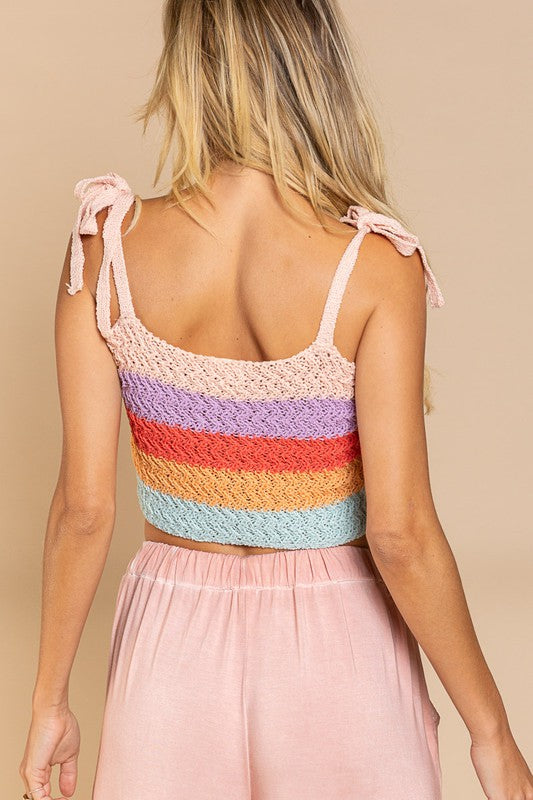 Tie-shoulder Sweater Crop Tank Top - Pol