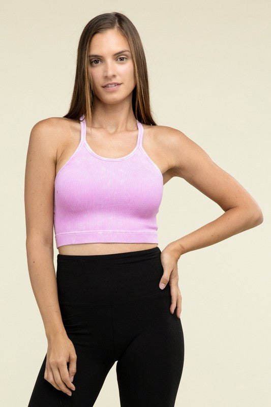 Washed Ribbed Seamless Cropped Cami Top - Zenana