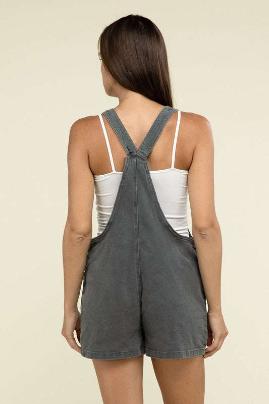 Washed Knot Strap Romper - Zenana