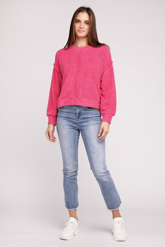 Brushed Melange Hacci Hi-Low Hem Sweater - Zenana