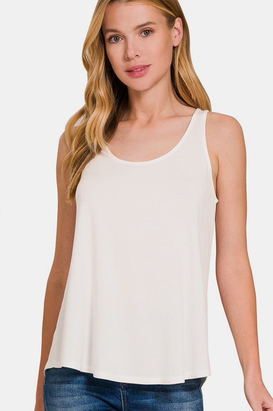 Zenana Round Neck Flowy Hem Tank - Ivory