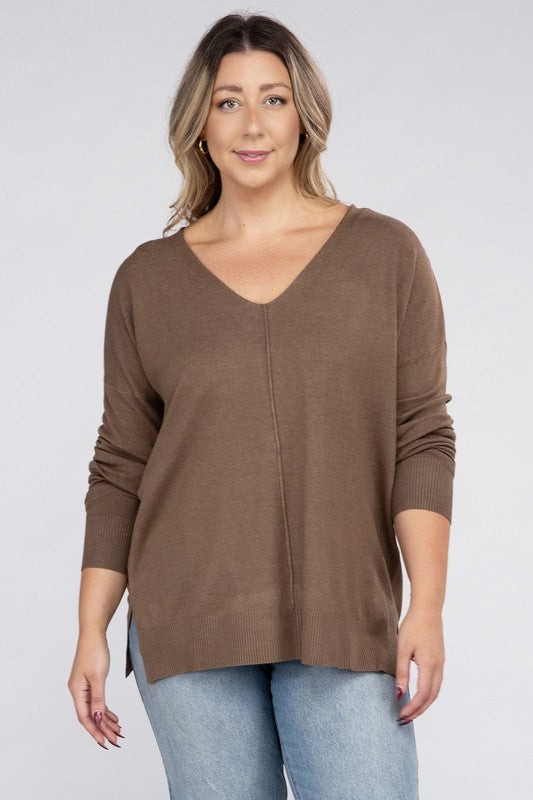 Plus Garment Dyed Front Seam Sweater - Zenana