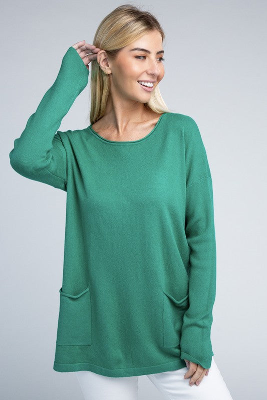 Viscose Front Pockets Sweater - Zenana