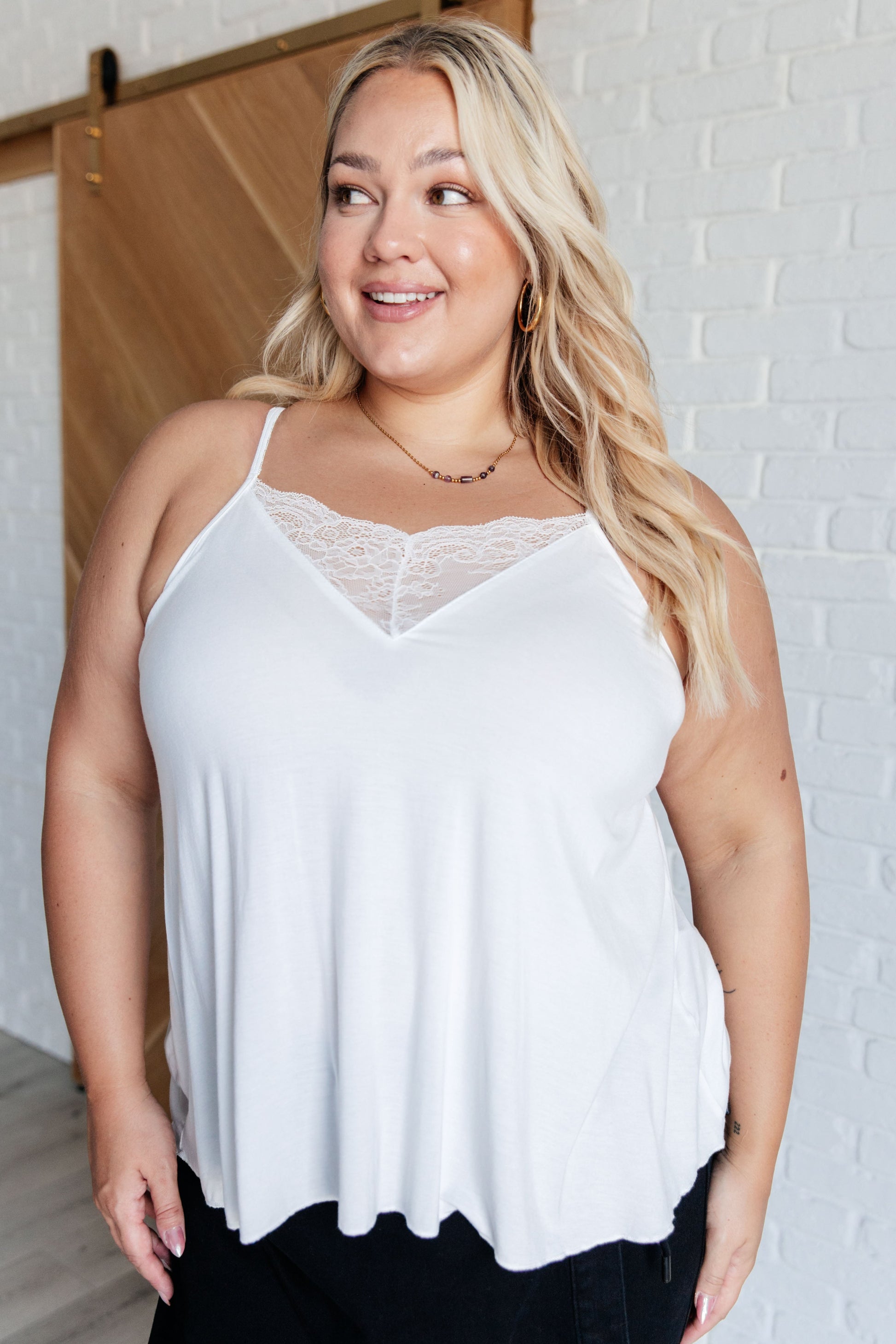 A Gleam in Her Eyes Lace Detail Cami in Ivory - POL