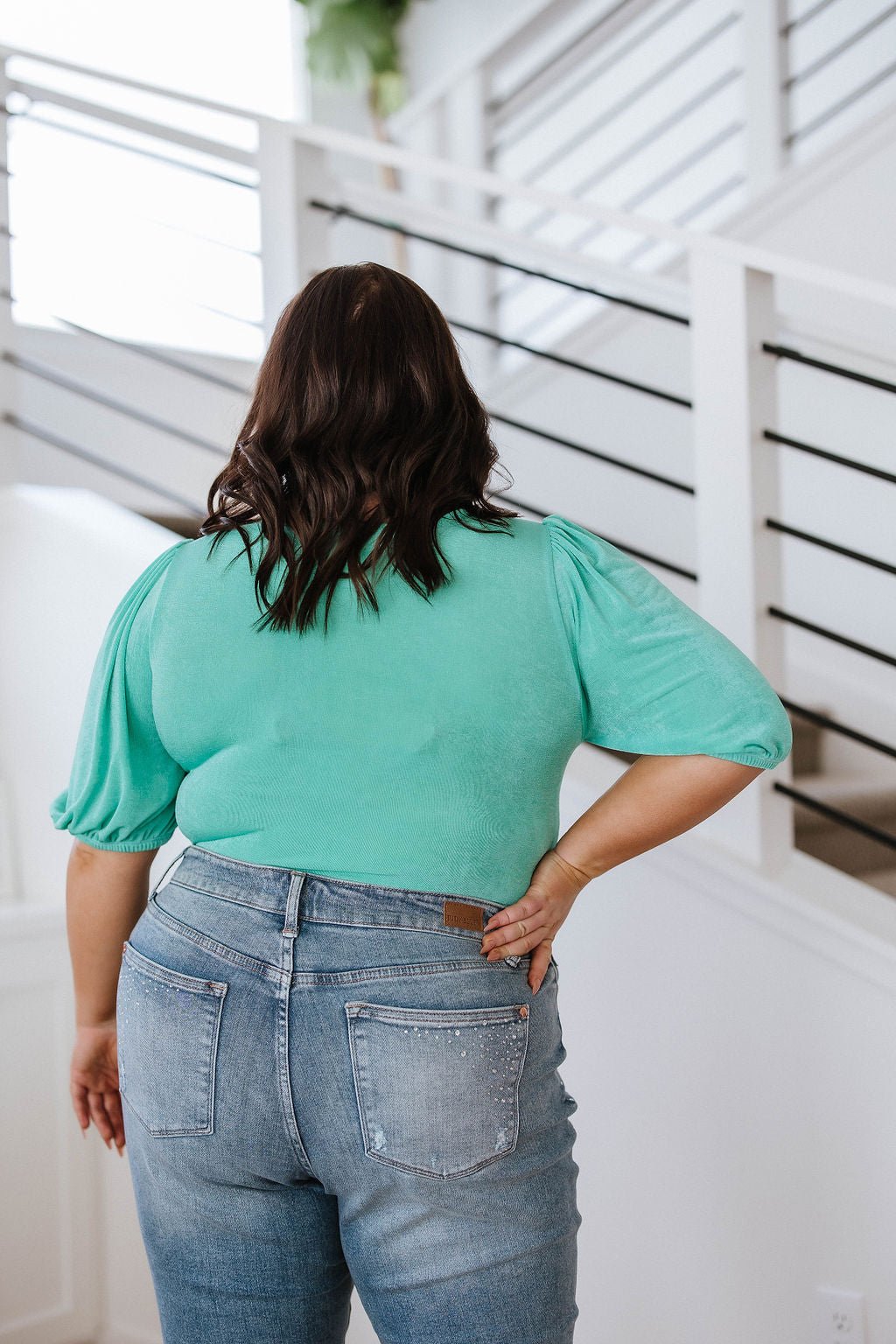 A Total Vision Square Neck Bodysuit in Mint - White Birch