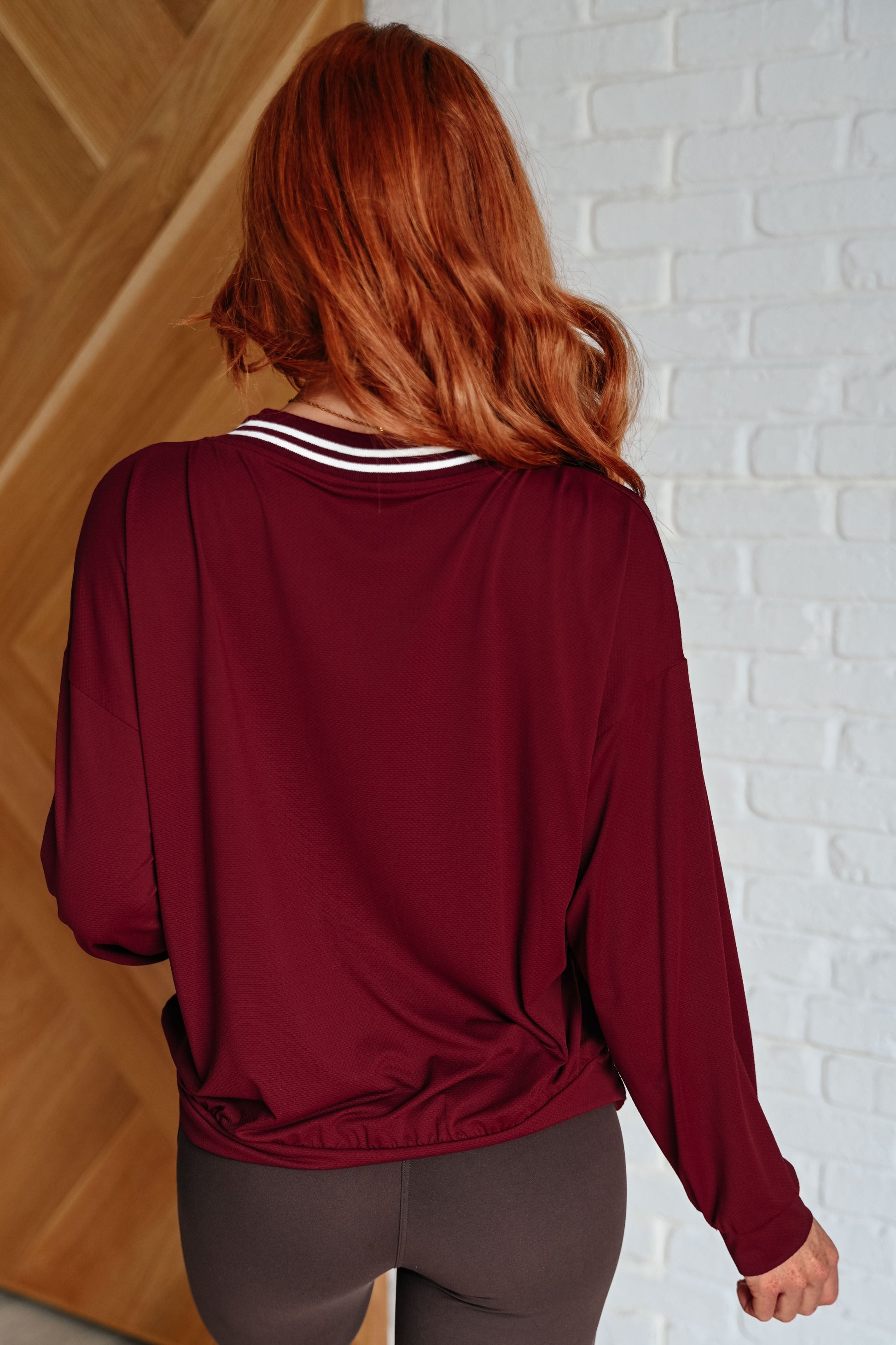 All Out Comfort V-Neck Pullover in Red Merlot - Rae Mode