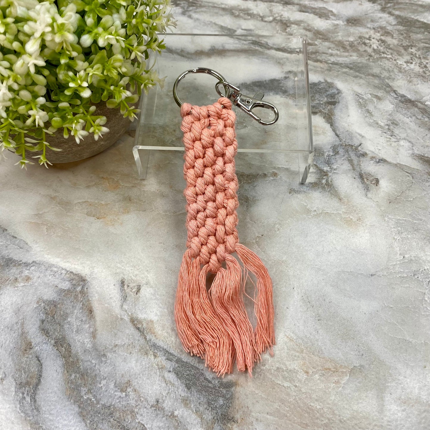 Keychain - Macrame - Braided Pink