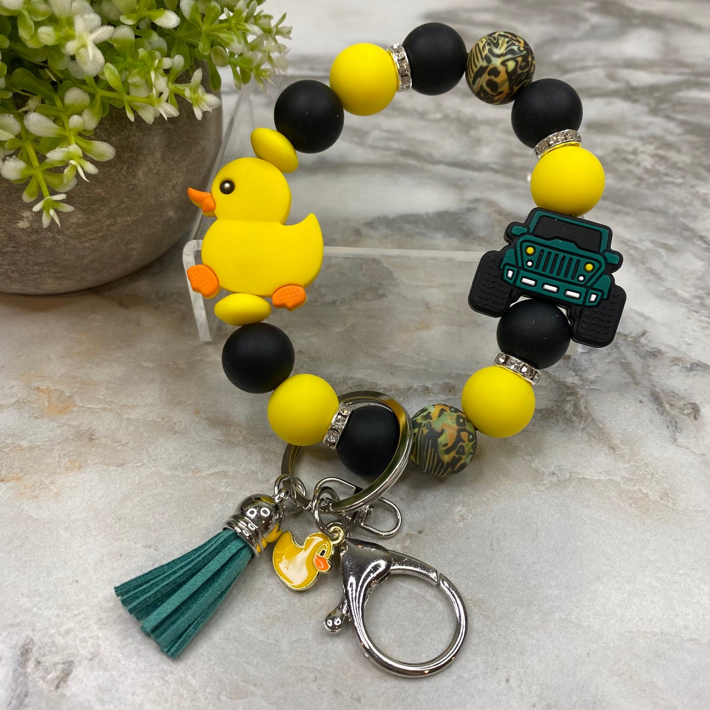 Silicone Bracelet Keychain - Duck Duck Jeep - Large Duck - Green