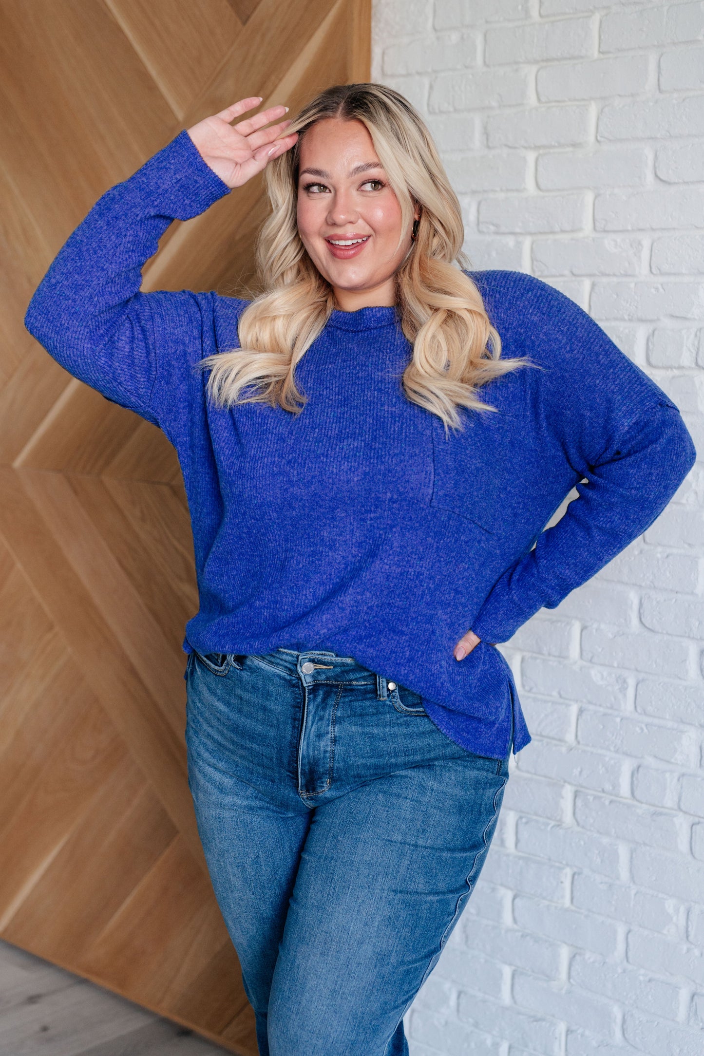 Casual Tuesday Ribbed Knit Sweater in Bright Blue - Zenana